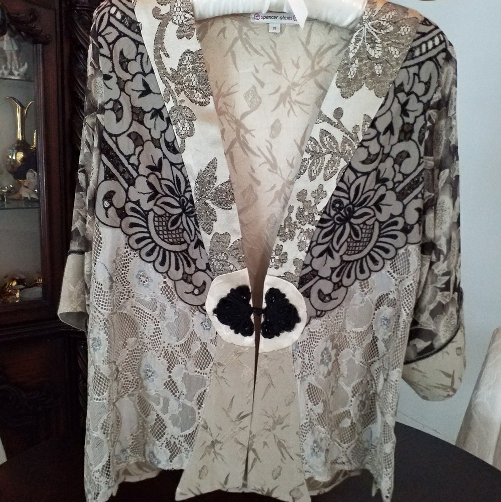 NEW SPENCER DINNER JACKET BEIGE BLACK EMBROIDERY M
